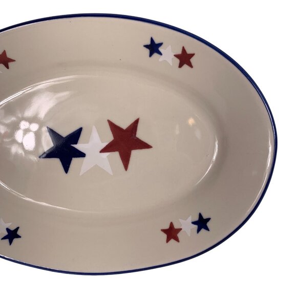 Hartstone Pottery American Star Oval Platter Red White Blue USA 12 1/2 Inches - Picture 4 of 8